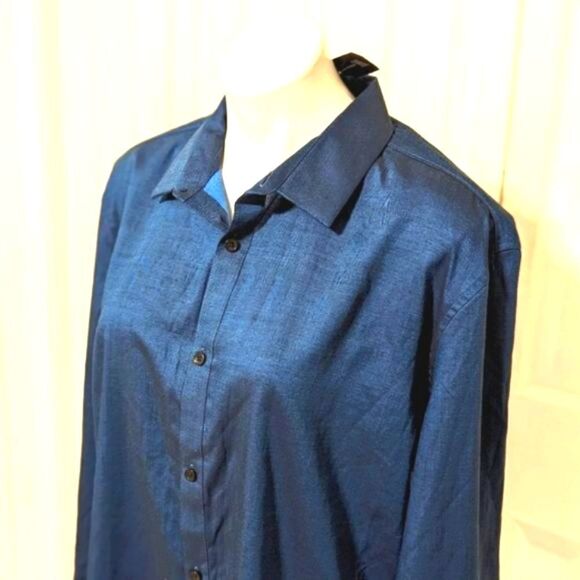 NWT Men's INC Pindot Colbot/Navy Blue Long Sleeve Dress Shirt - Picture 2 of 12